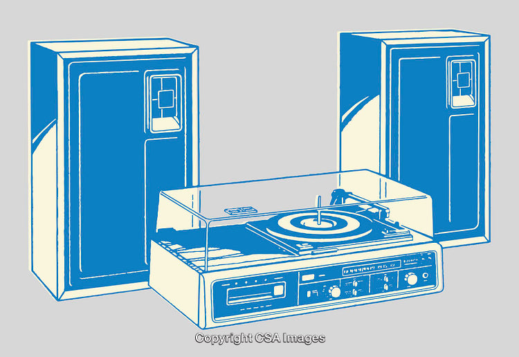 Retro Stereo System With Speakers in Stylish Color Line Art Illustration