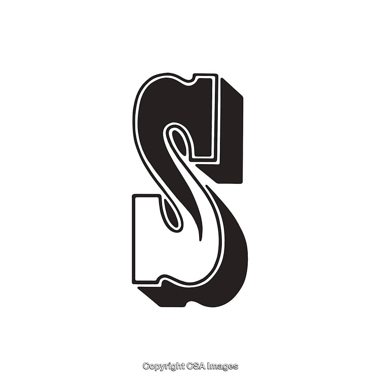 Artistic Black and White Illustration of the Letter S