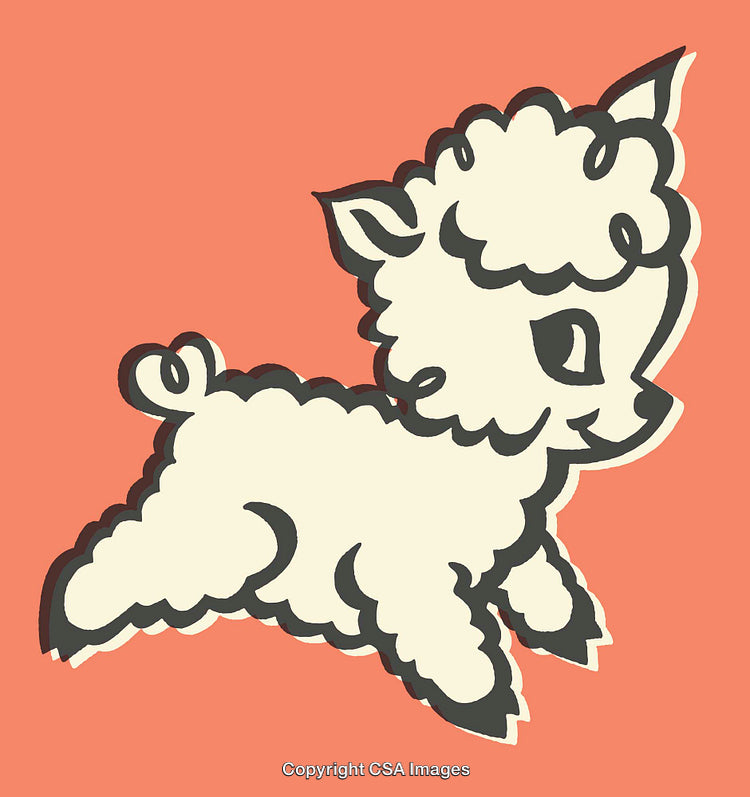 Cute Illustration of Lamb in Colorful Line Art Style on Solid Background