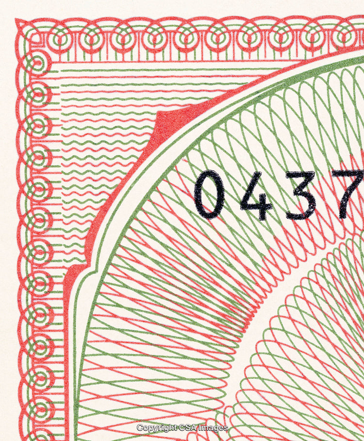 Close-Up of Intricate Banknote Pattern with Bold Serial Number