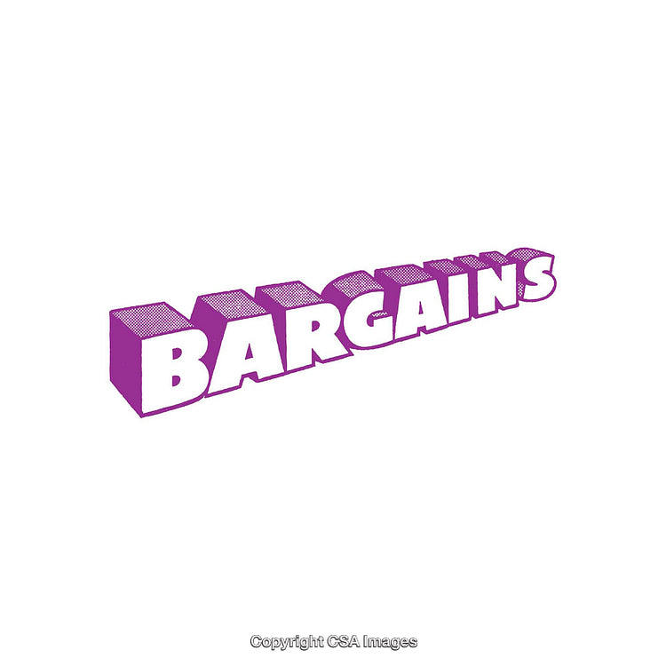 Vibrant Purple Three-Dimensional Bargain Typography on White Background