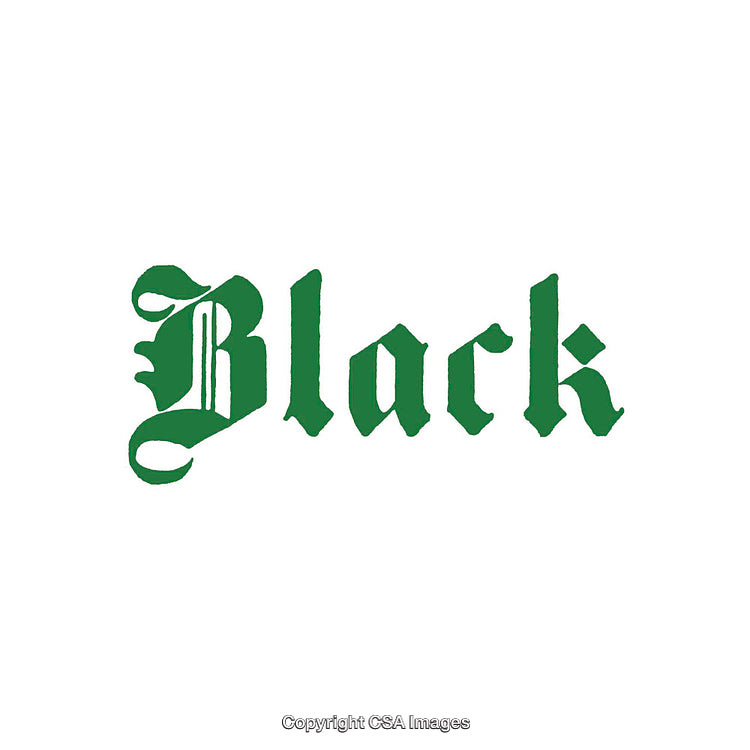 Gothic Green Text Displaying the Word Black on White Background