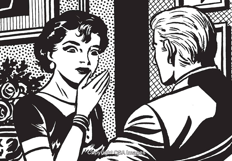 Dramatic Pop Art Style Scene Depicting a Surprised Woman and a Man