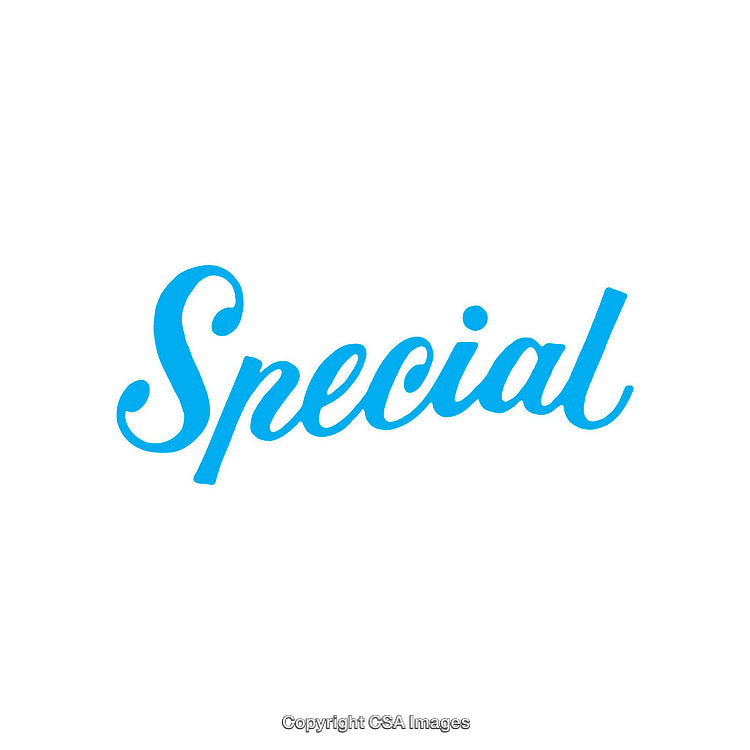 Blue Cursive Text Displaying the Word Special on White Background