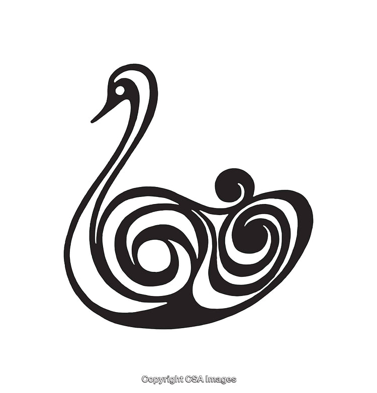 Elegant Swan Abstract Illustration in Black and White Line Art