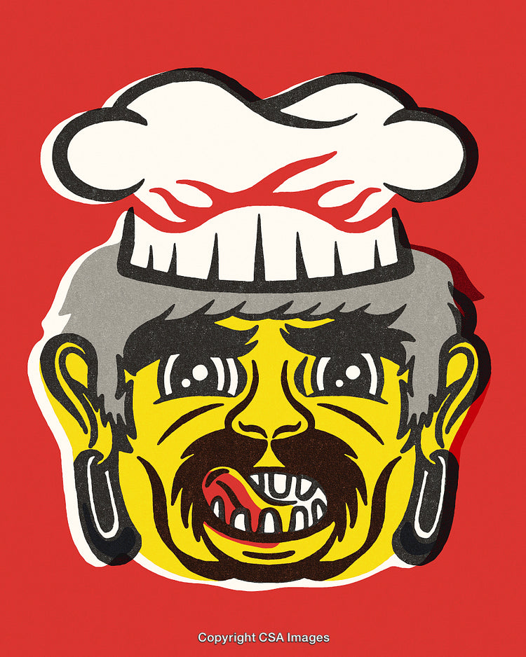 Cartoon Chef Illustration With Expressive Face on Bold Red Background