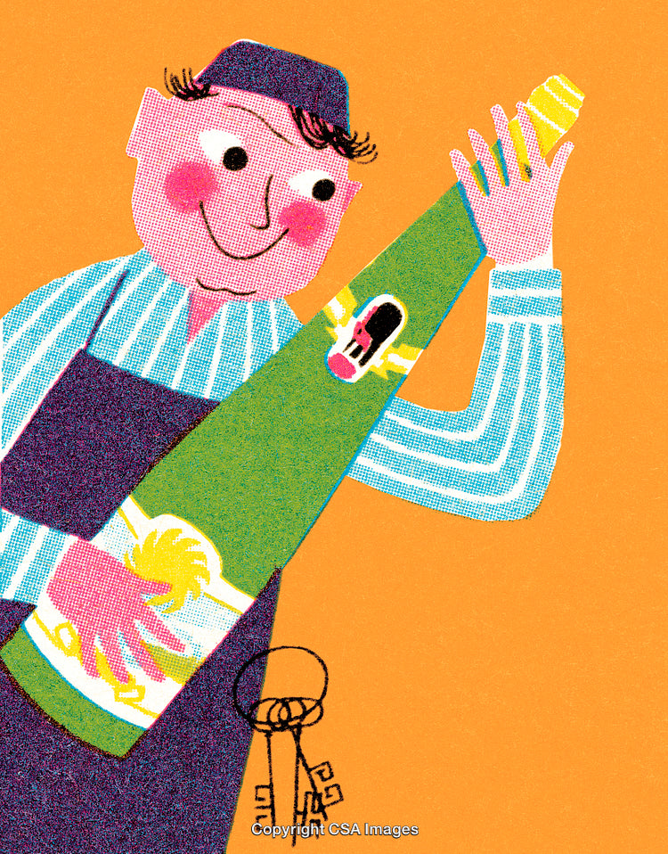 Colorful Illustration of a Smiling Character Holding a Large Bottle