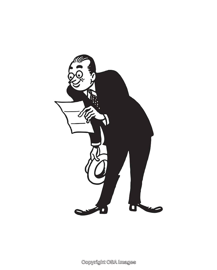 Retro Styled Illustration of a Businessman Reading a Document