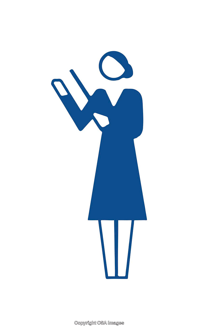 Blue Female Icon Depicting Person Holding Book or Folder