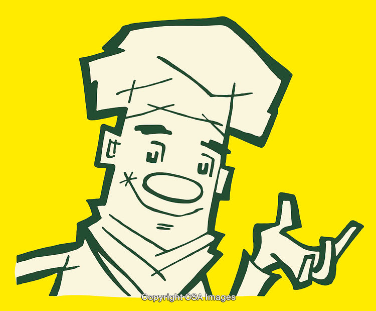 Chef Character in Cartoon Style on Yellow Background