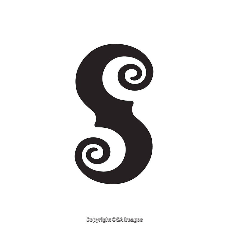Bold Black Stylized Letter S with Artistic Swirls on White