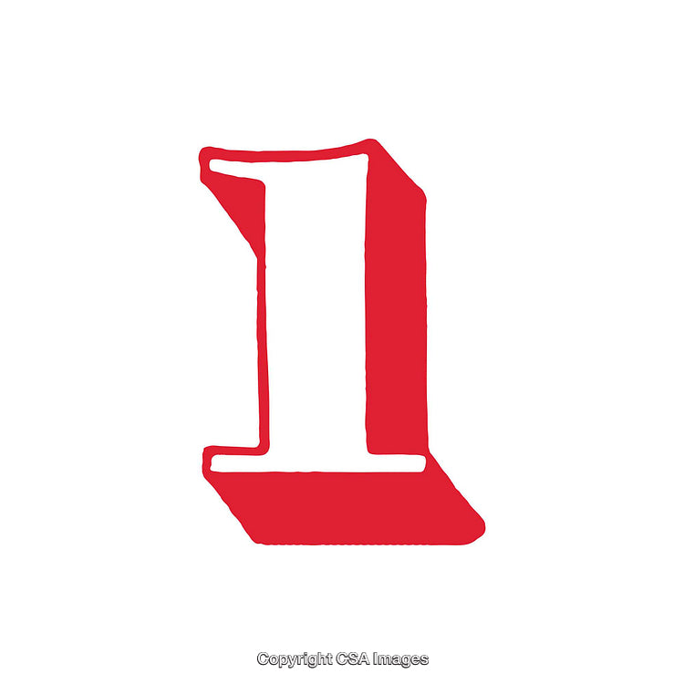 Red Vintage Styled Number One Against White Background