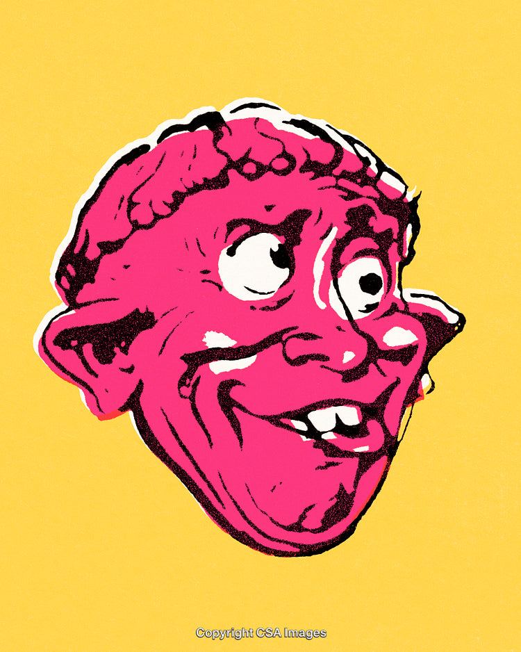 Vibrant Stylized Illustration of a Cheerful Cartoonish Face on Yellow Background
