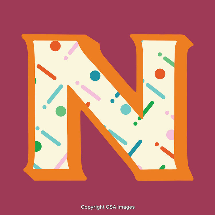 Decorative Letter N with Colorful Patterns on Bold Background