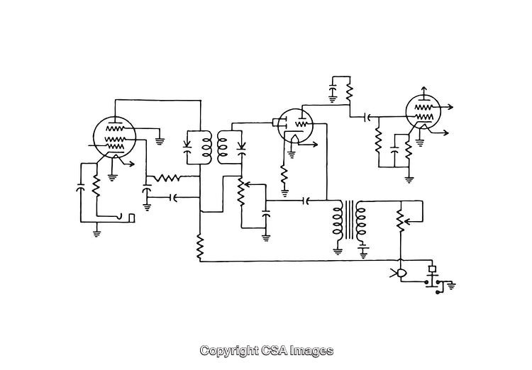 Detailed Black and White Circuit Diagram with Vacuum Tube Design