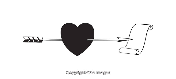 Black and White Line Art with Heart and Arrow Illustration