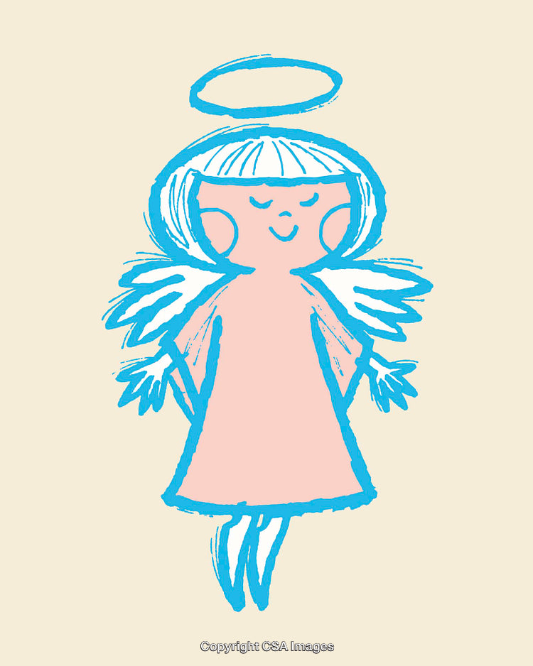 Cute Angel Illustration in Blue Line Art Style with Simple Design