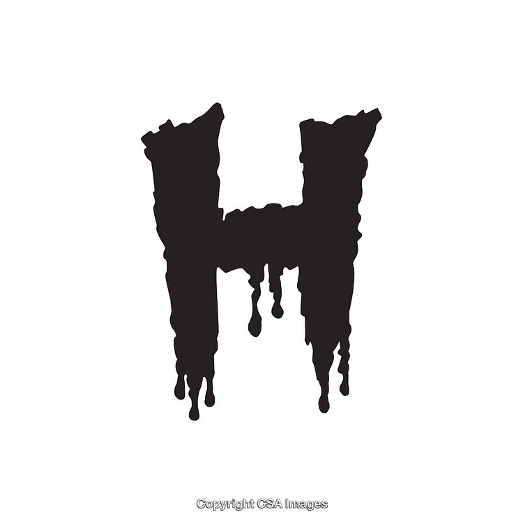 Dripping Black Letter H Graphic Design Element on White Background