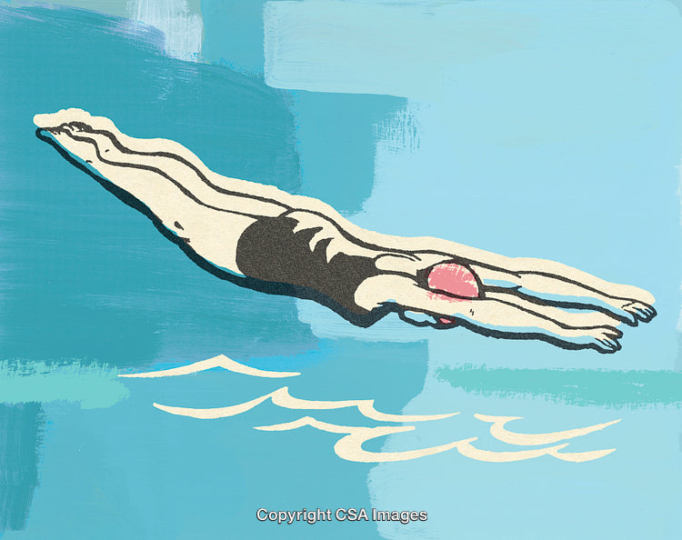 Illustration of a Swimmer Diving Into the Water in a Simplistic Style