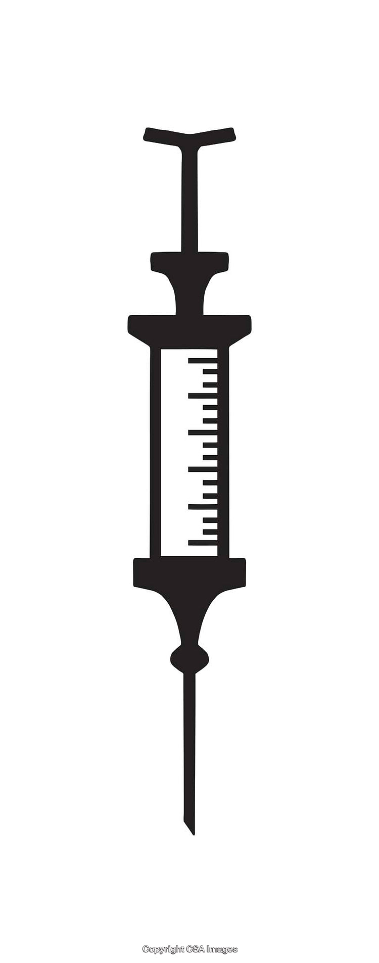 Black and White Medical Syringe Line Art Illustration on White Background