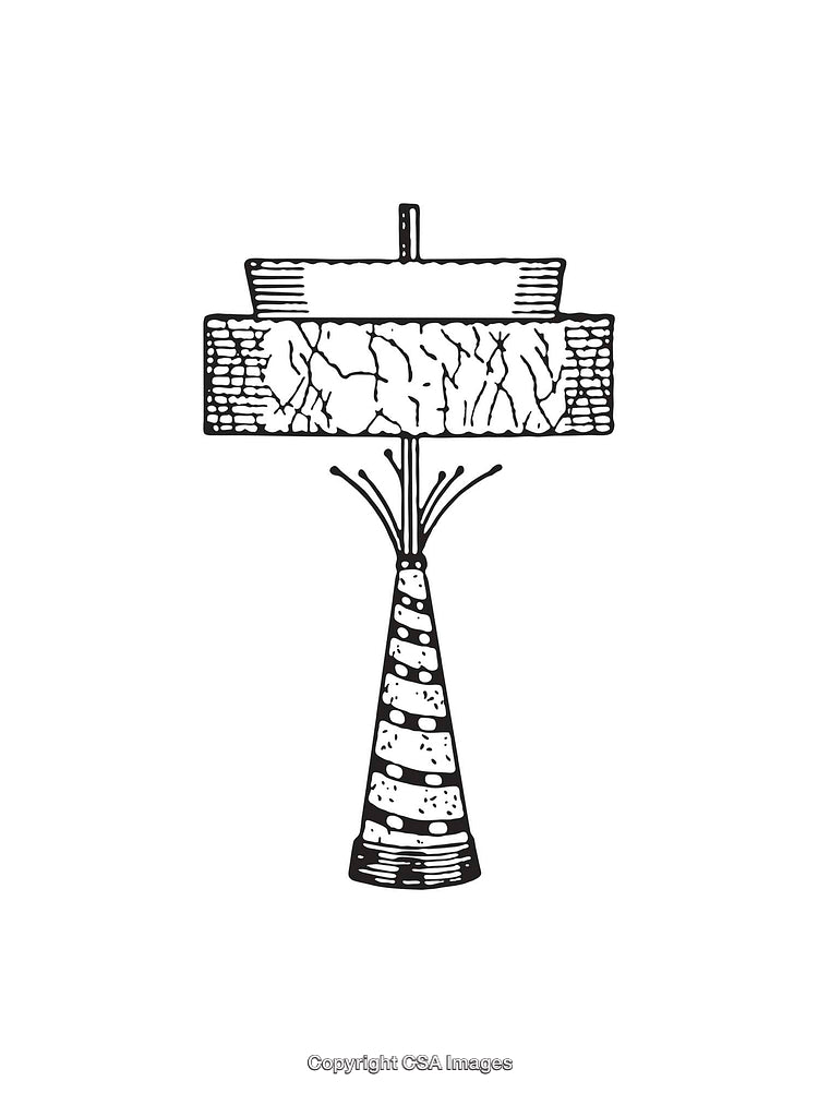 Black and White Line Art Illustration of a Decorative Table Lamp