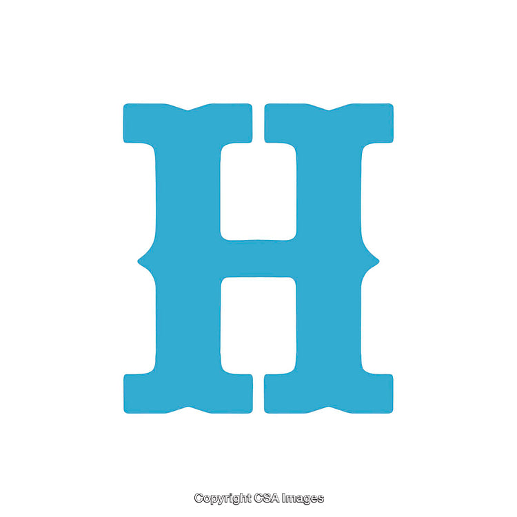 Blue Gothic-Style Letter H Typography Isolated on White Background