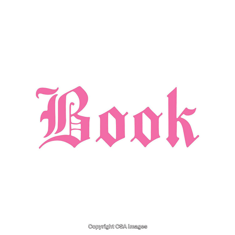 Decorative Pink Gothic Text Reading "Book" on a White Background