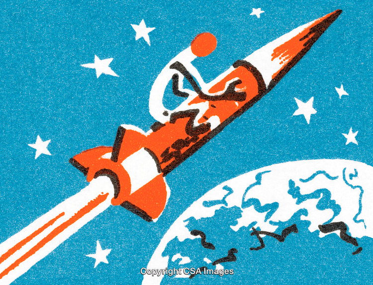 Colorful Cartoon Illustration of Rocket Ride in Space