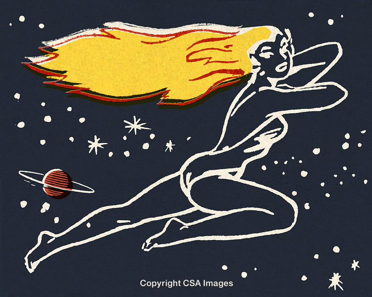 Cosmic Illustration of a Celestial Figure With Flowing Hair in Space
