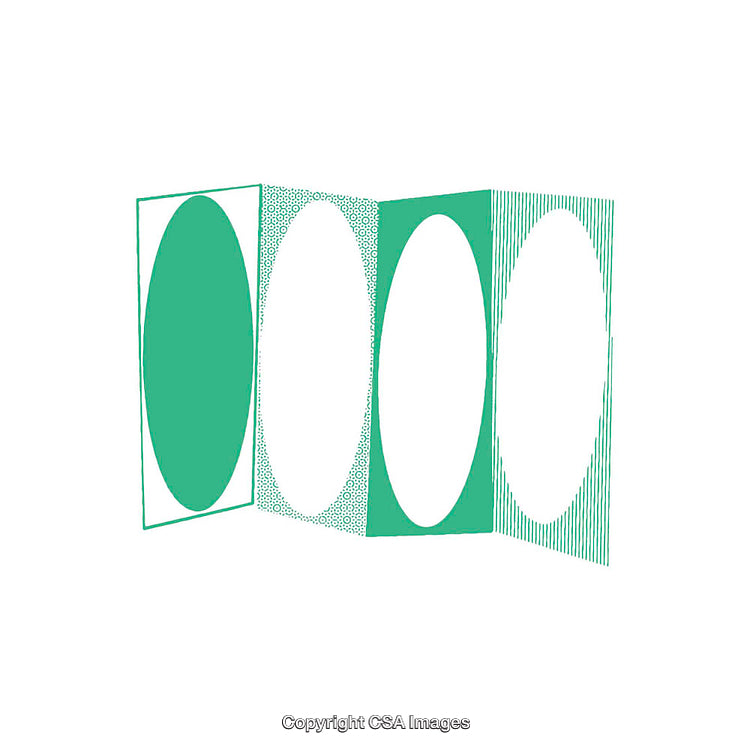 Abstract Geometric Design of Green Shapes and Ovals on a White Background