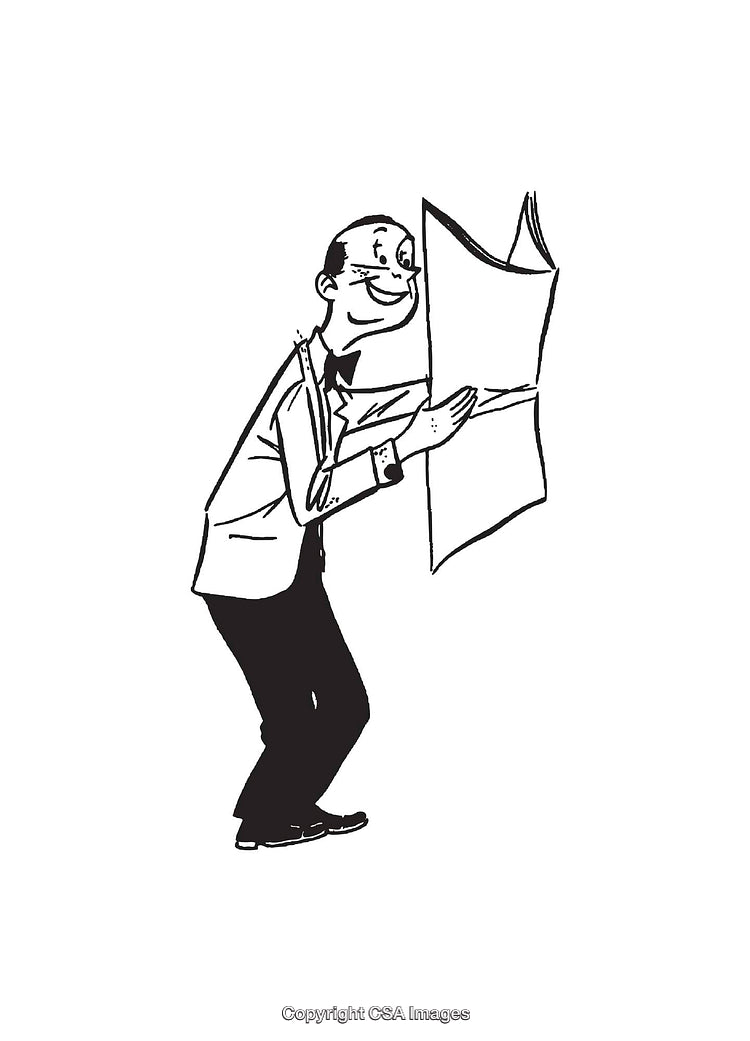 Black and White Line Art of Man Reading a Newspaper