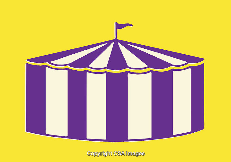 Colorful Circus Tent Illustration with Striped Design on Vibrant Background