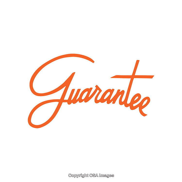Orange Script Text of the Word Guarantee on a White Background