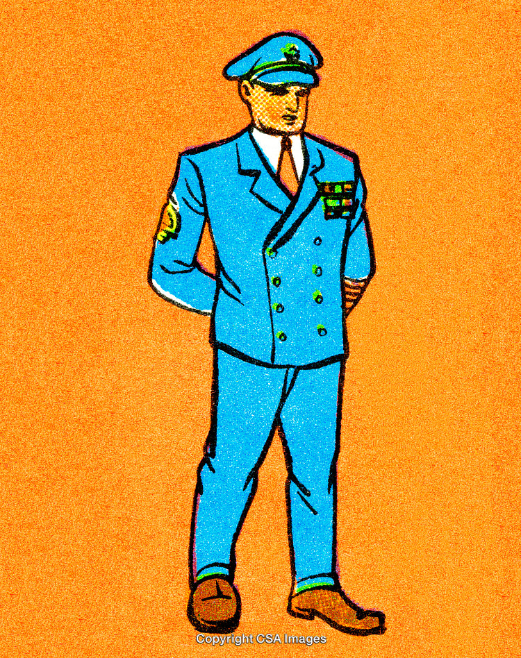 Digital Illustration of a Blue Uniformed Officer Standing in a Formal Pose