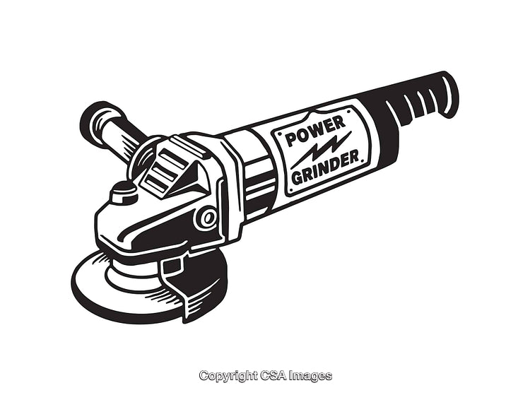 Black and White Line Art of a Power Grinder Tool Illustration