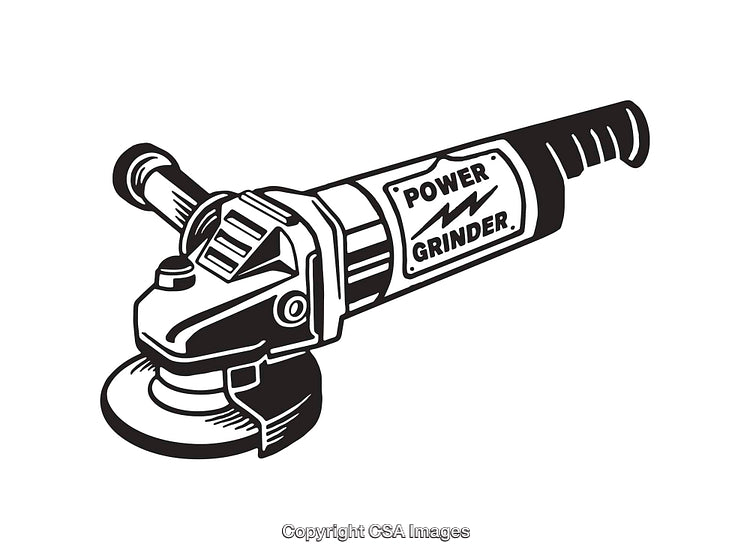 Black and White Line Art of a Power Grinder Tool Illustration