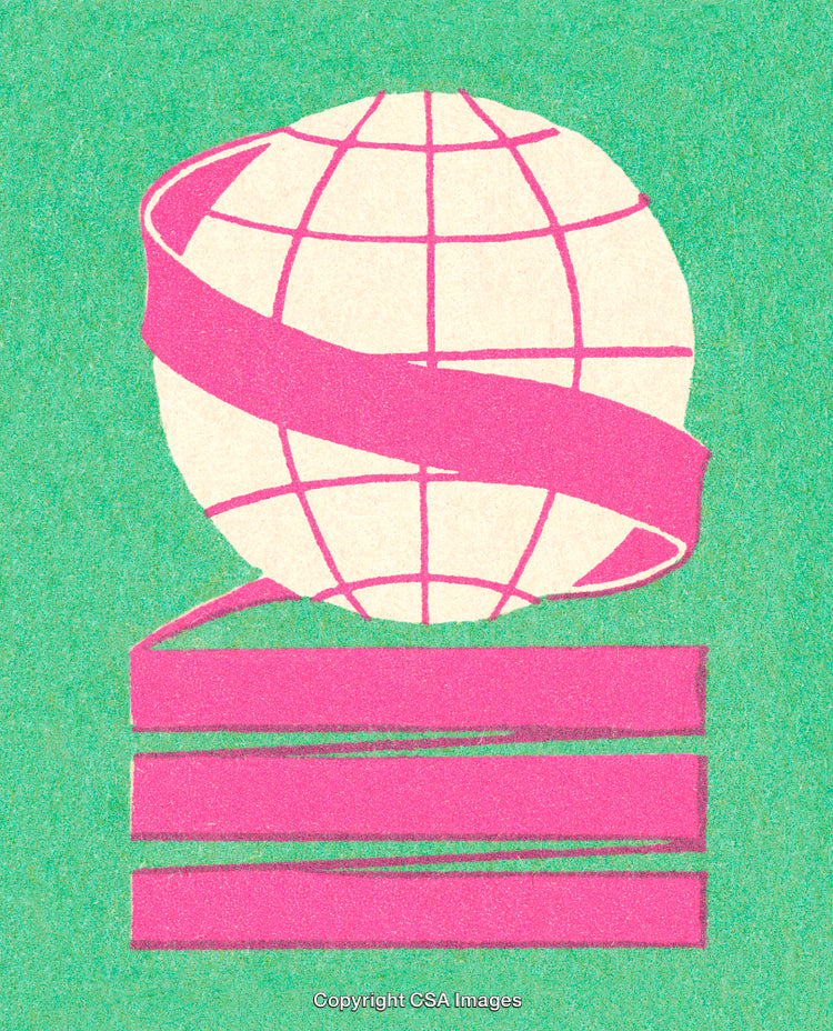 Abstract Globe Graphic Featuring Pink Linework on Bright Background