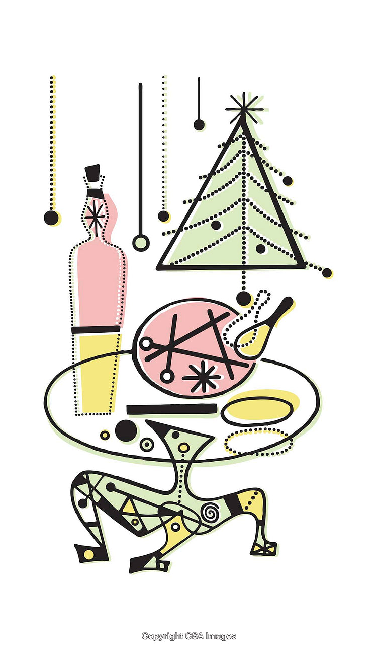 Modern Artistic Abstract Holiday Scene with Festive Decorations