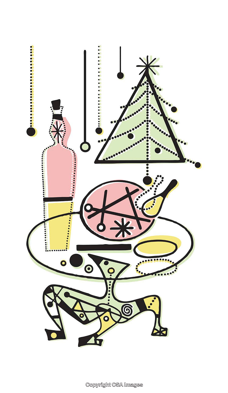 Modern Artistic Abstract Holiday Scene with Festive Decorations