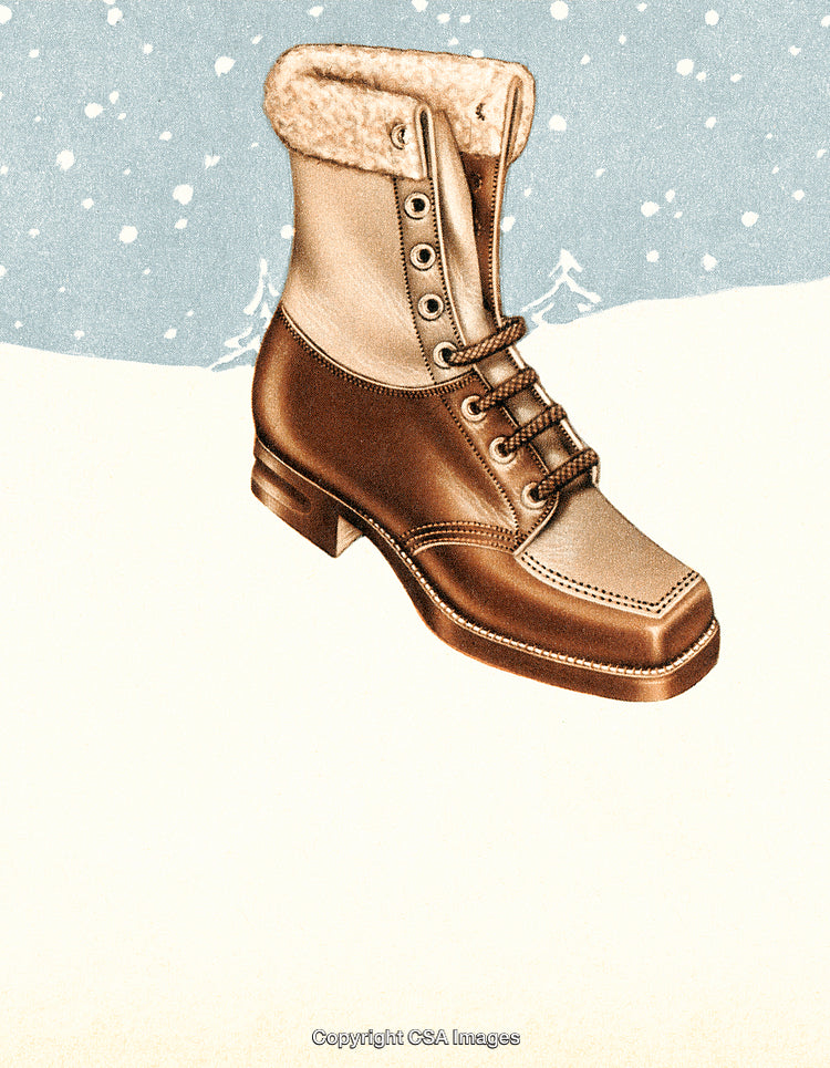 Illustration of a Winter Boot with Fur Trim on a Snowy Background