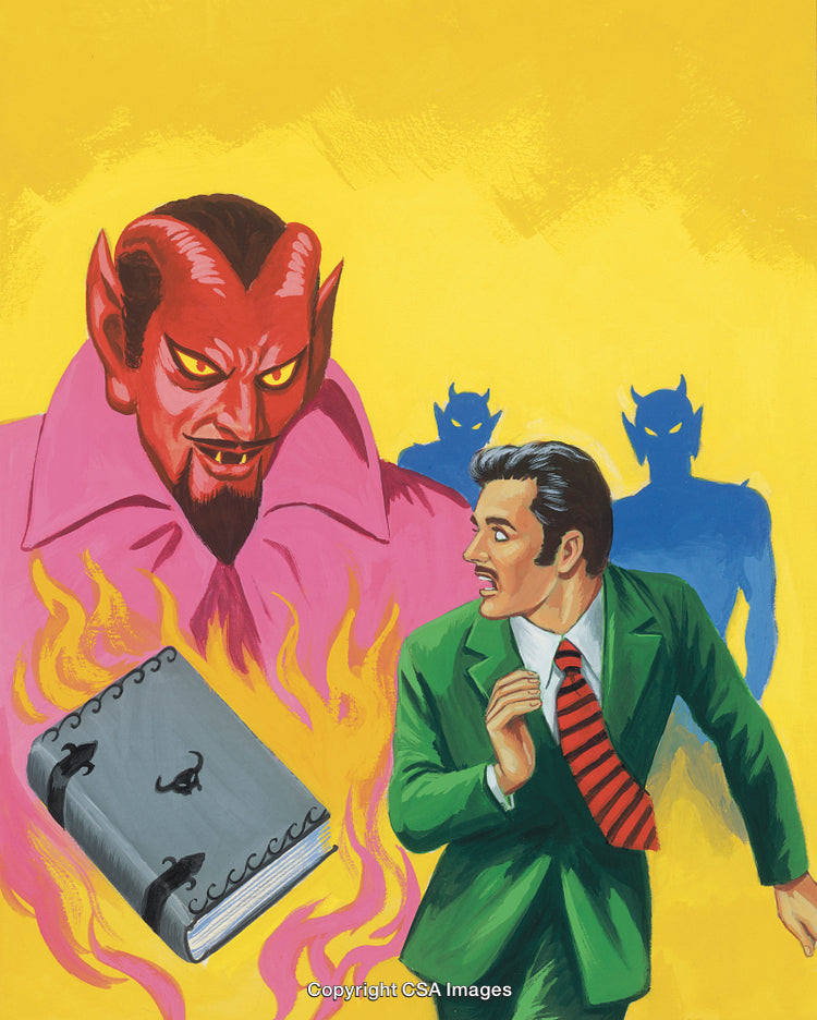 Man Confronting a Fiery Demonic Presence With a Burning Book