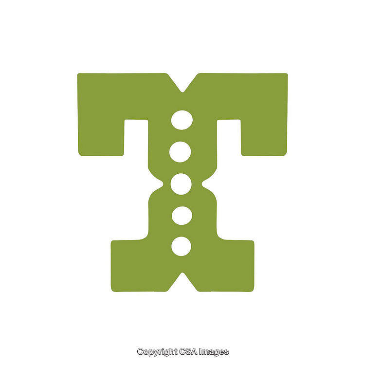 Green Letter T With Circular Design Elements on Empty White Background