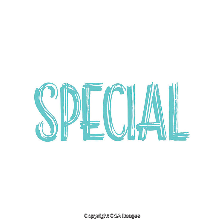 Bright Turquoise Text 'Special' with a Textured Font on White Background