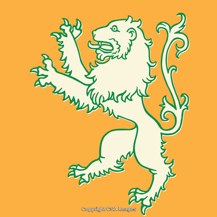 Heraldic Lion Emblem in Decorative Line Art Illustration on Orange