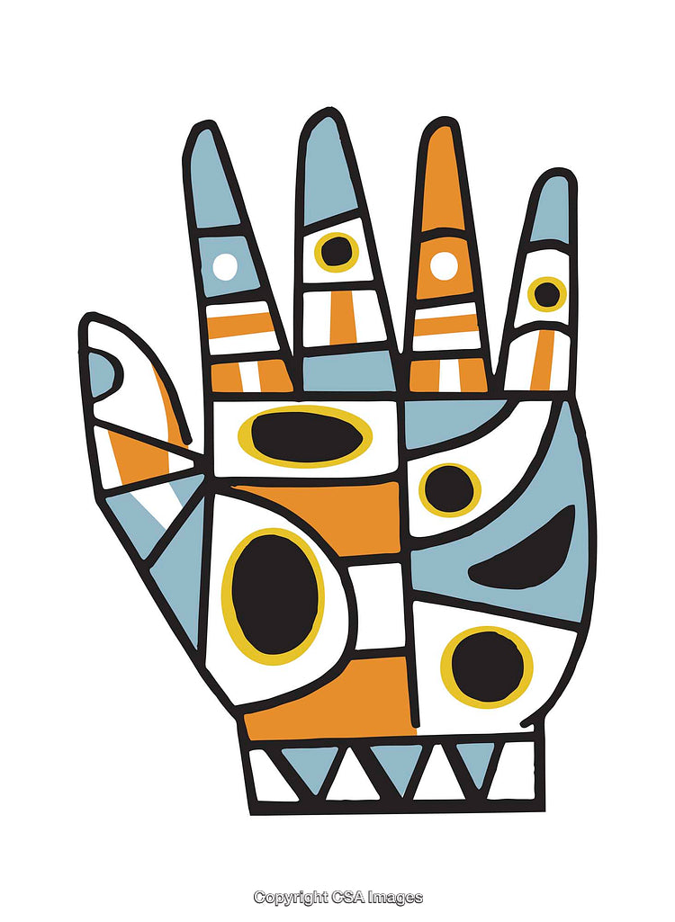 Colorful Geometric Hand Illustration with Abstract Shapes