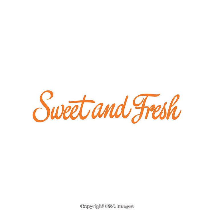 Bright Orange Script Reading 'Sweet and Fresh' on White Background