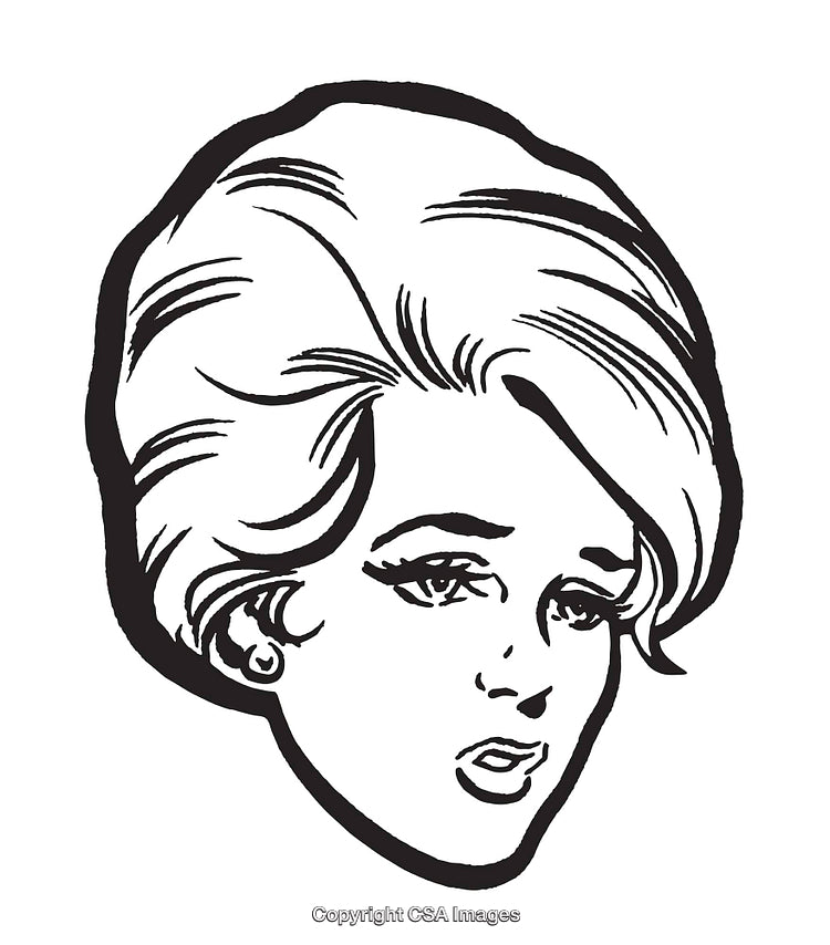 Retro Styled Graphic Drawing of a Woman in Expressive Black and White Art