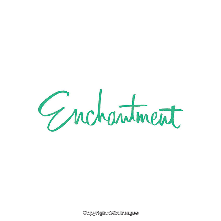 Green Handwritten Enchantment Word on White Background