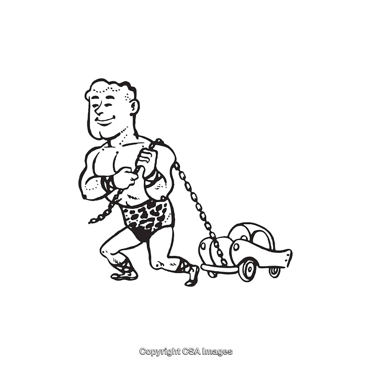 Strongman in Leopard Shorts Pulling a Small Car With Chains