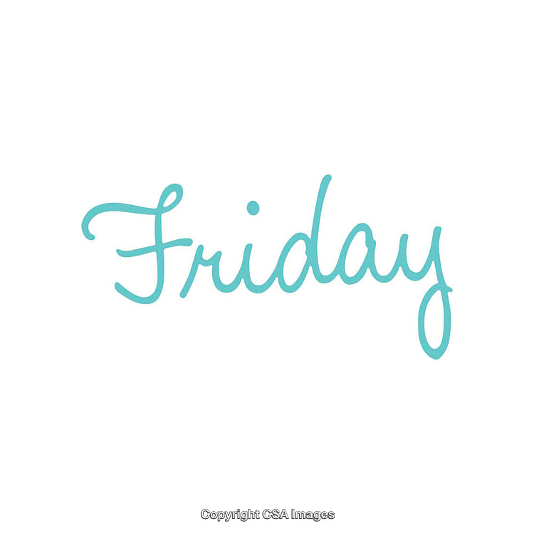 Stylized Handwritten Friday Text In Light Blue On White Background